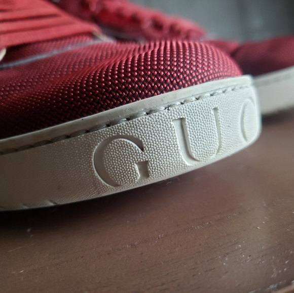 GUCCI RED Canvas Rebound Mid High Top Sneaker - Picture 4 of 16